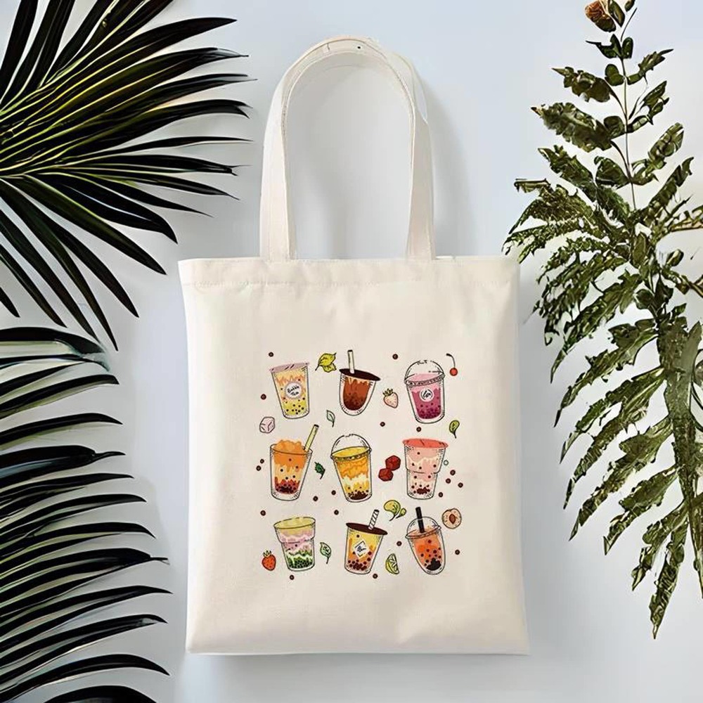 Boba Tote Bag Bubble Tea Design Shopping Tote
